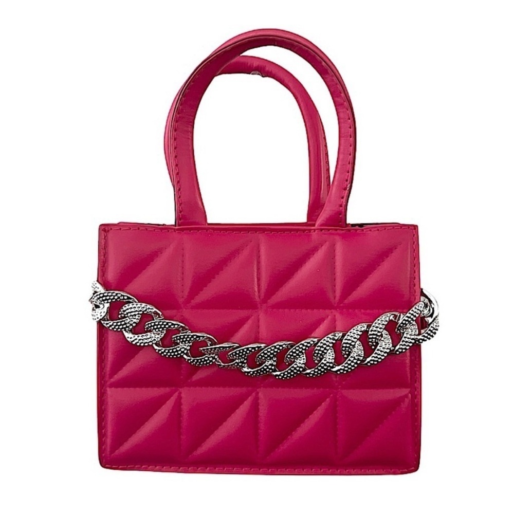 Quilted Pink Handbag with Chain Detail